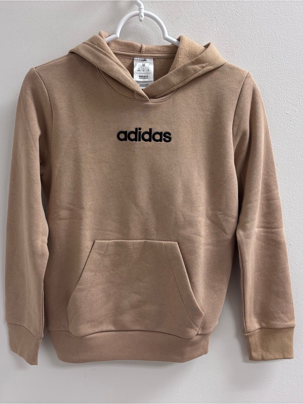 NWT Adidas Boys Medium 10/12 Tan Fleece Hoodie Pullover Sweatshirt Regular Fit